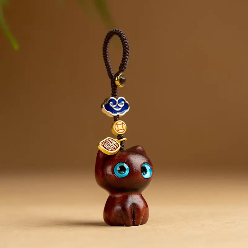 Porte-clés Japonais Chat en Bois - Image 2