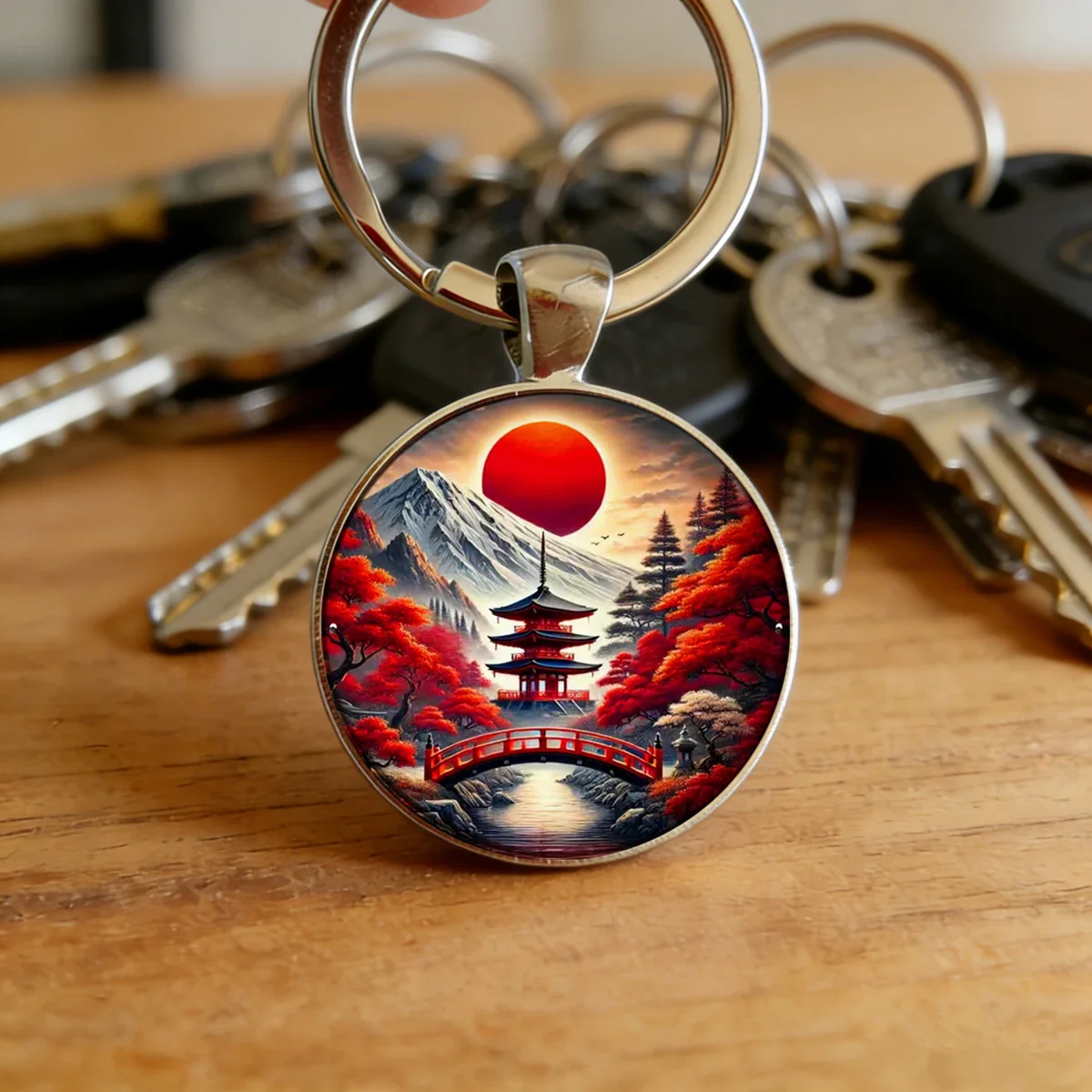 Porte-Clés Paysage Japonais Rouge - Image 2