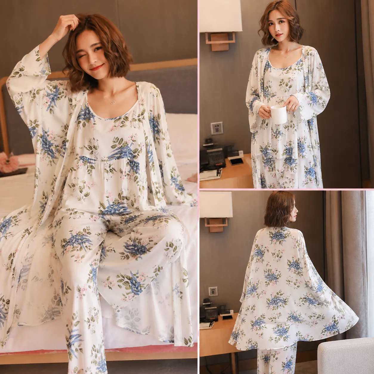 Pyjama Japonais Femme 3 Pièces Fleuri - Image 3