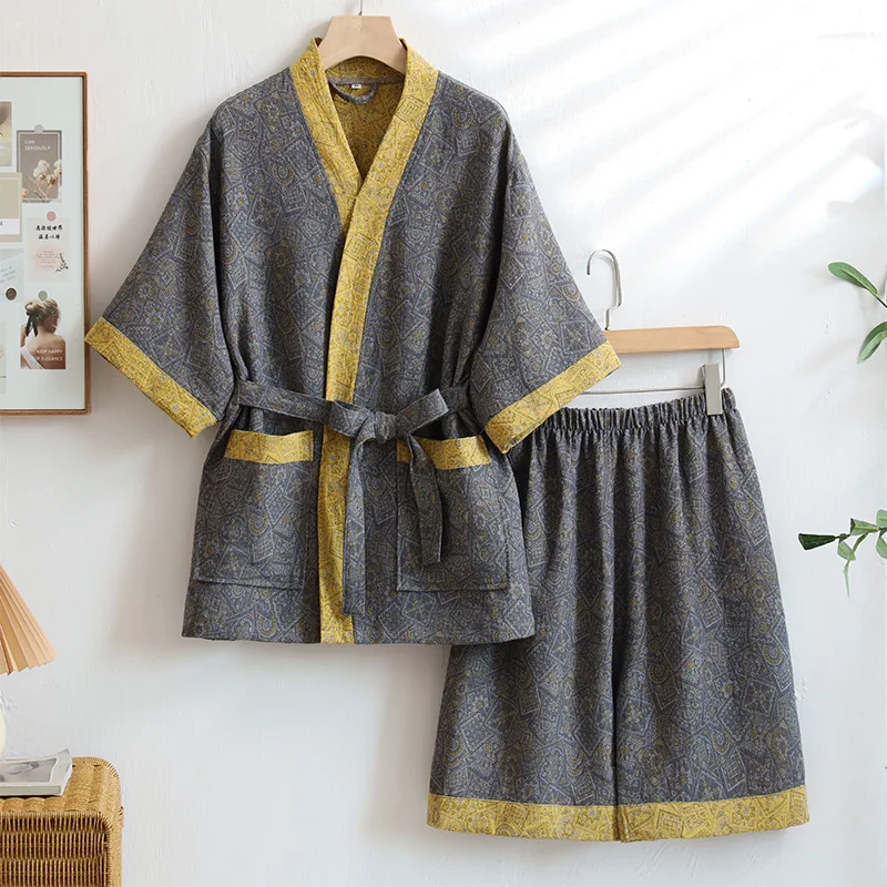 Pyjama Japonais Femme Gris Jacquard - Image 3