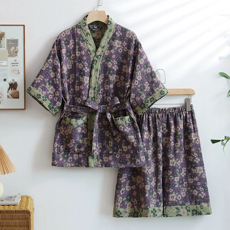Pyjama Japonais Femme Violet Floral - Image 3