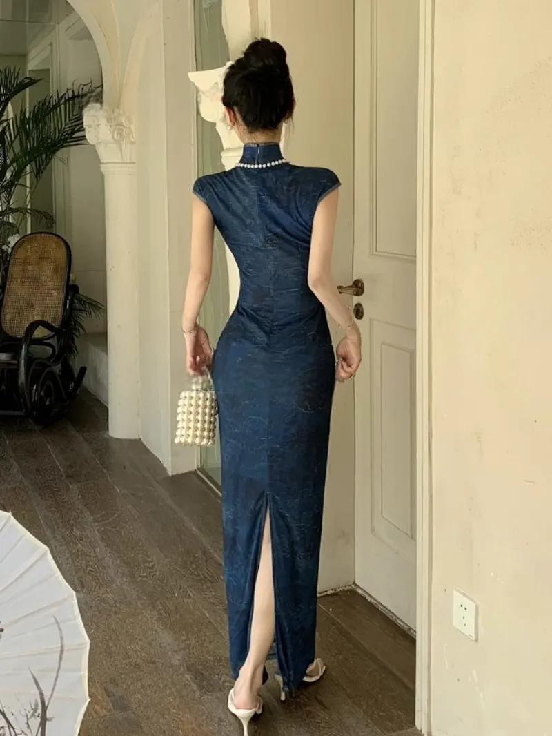Robe Japonaise Bleue Fleurie - Image 2