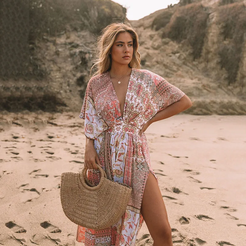 Robe Kimono de Plage Rose Boho - Image 4