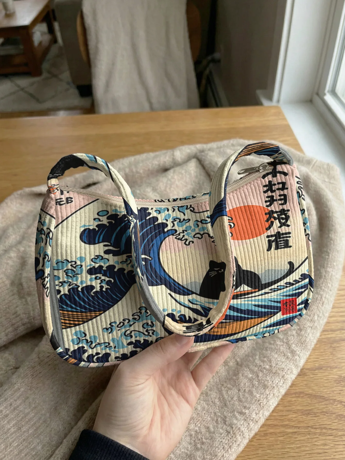 Sac à Main Kanagawa en Velours Côtelé - Image 3