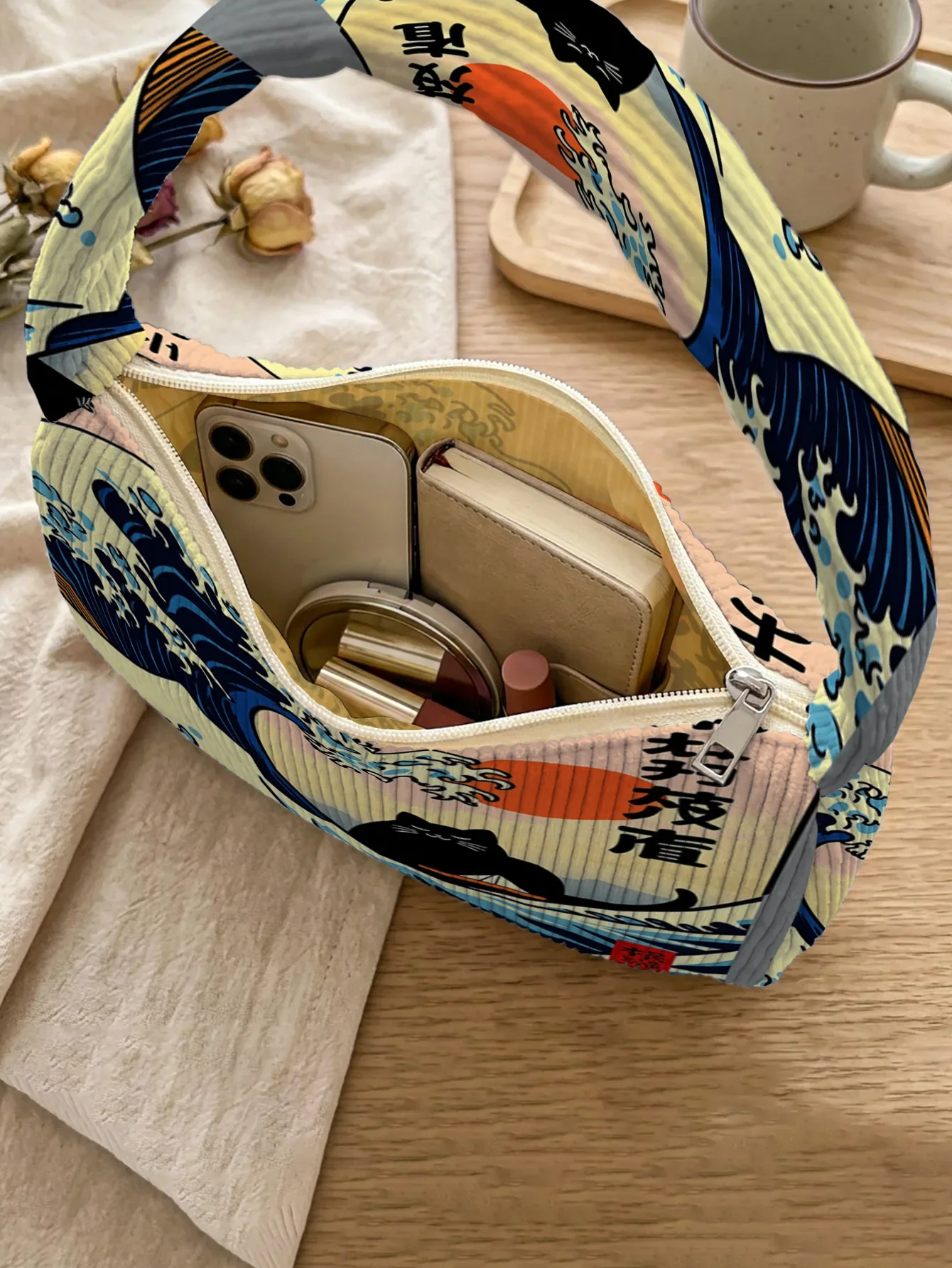 Sac à Main Kanagawa en Velours Côtelé - Image 4