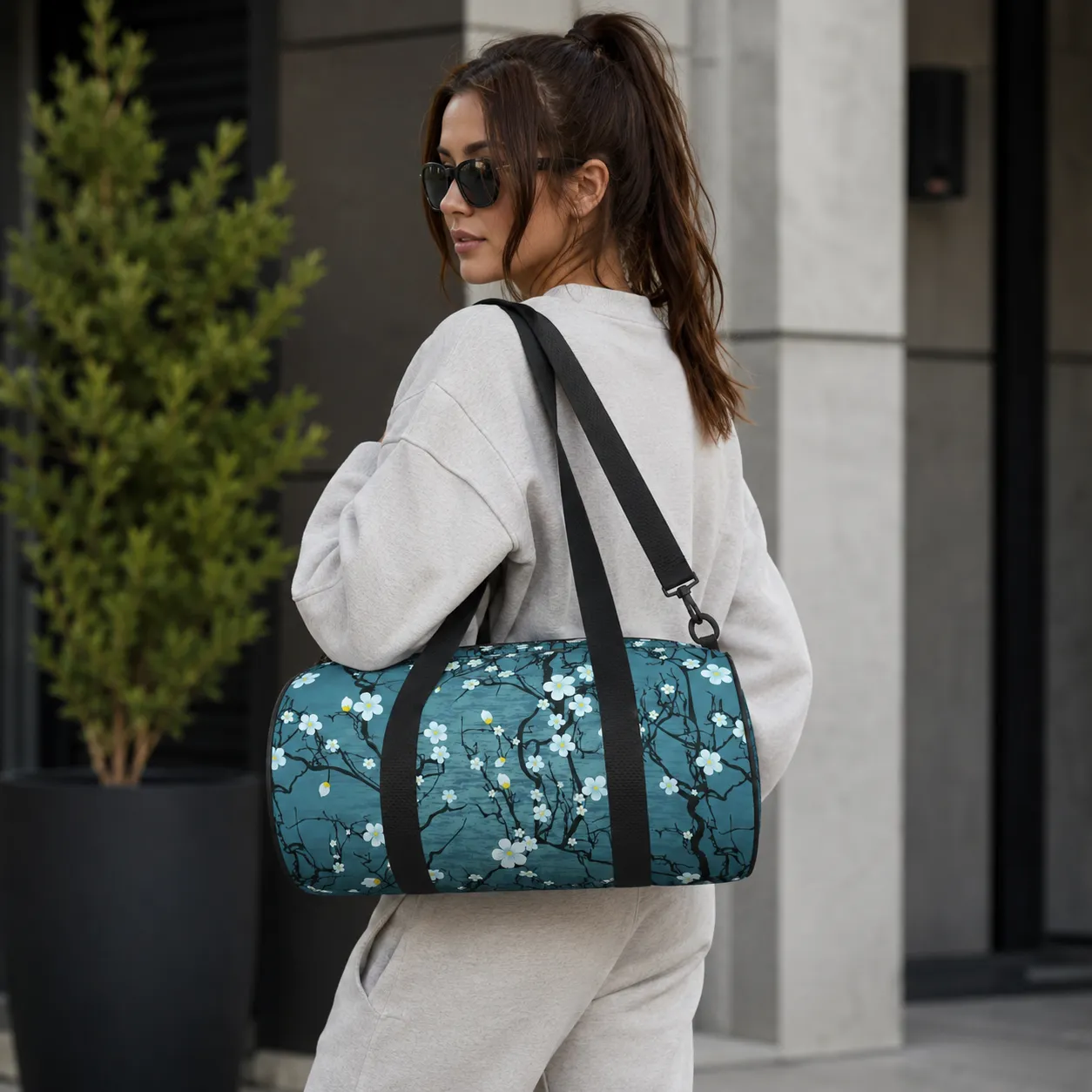 Sac Yoga Bleu Fleurs de Cerisiers - Image 2