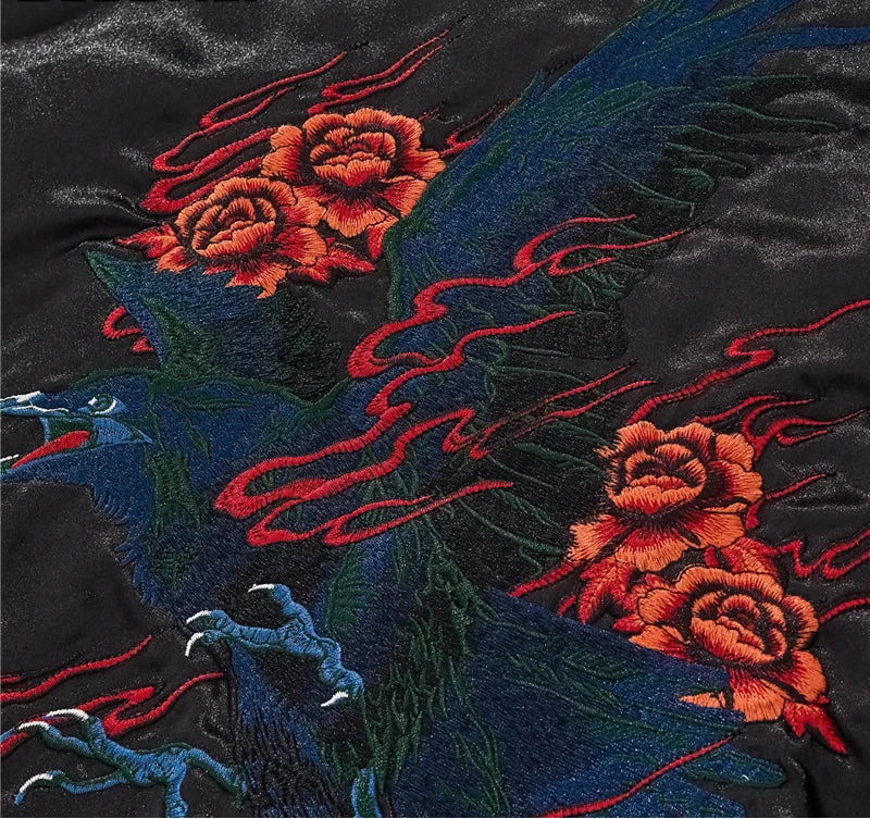 Sukajan Noir Brodé à Fleurs - Image 3