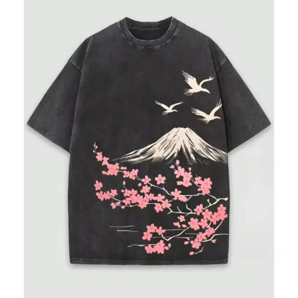T-shirt Délavé Japonais Sakura Mont Fuji - Image 3