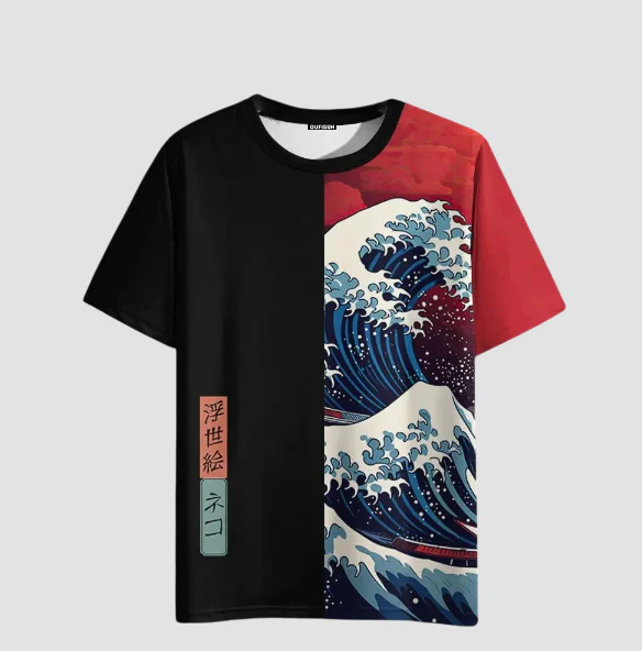 T-shirt Japonais 3D Vague - Image 2