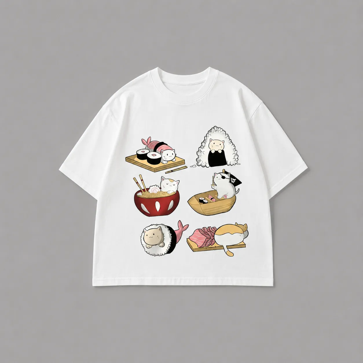 T-shirt Japonais Amusant Chat Sushi
