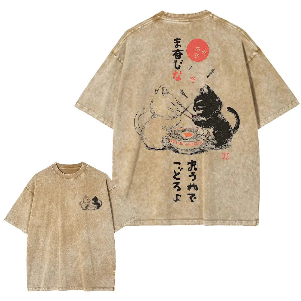 T-shirt Japonais Délavé Chat - Image 2