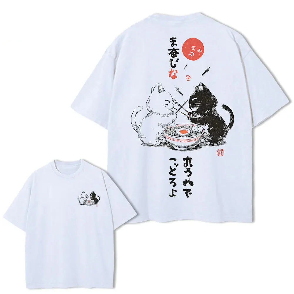 T-shirt Japonais Délavé Chat - Image 3