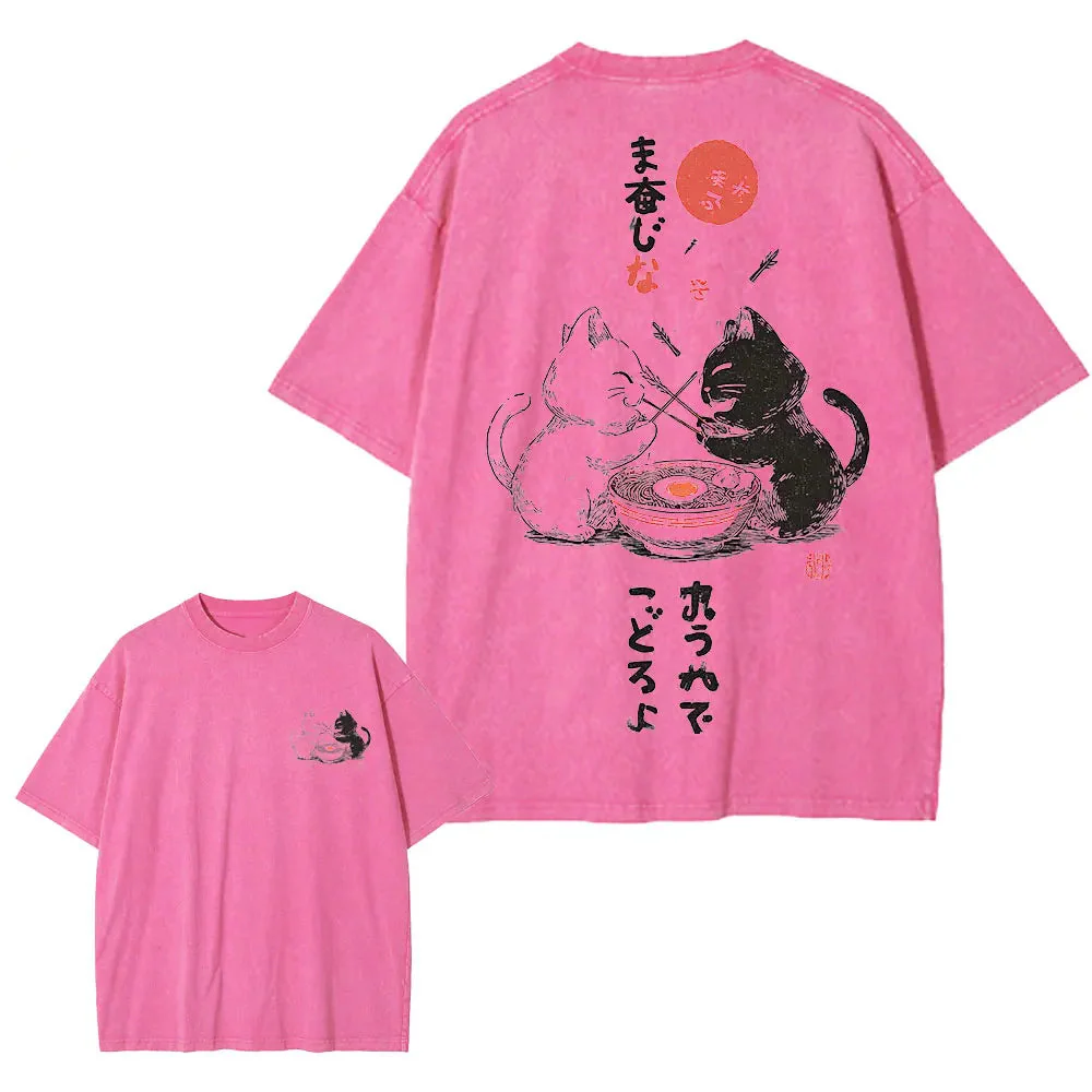 T-shirt Japonais Délavé Chat - Image 4