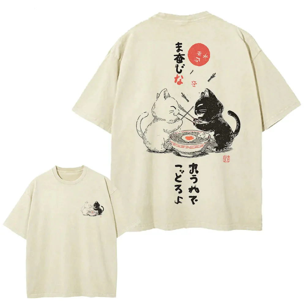 T-shirt Japonais Délavé Chat - Image 5