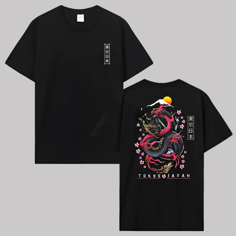 T-shirt Japonais Dragon Fleurs de Cerisier