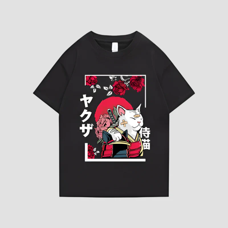 T-shirt Japonais en Coton Chat Design