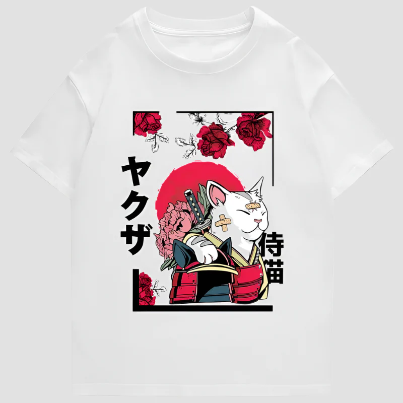 T-shirt Japonais en Coton Chat Design - Image 2
