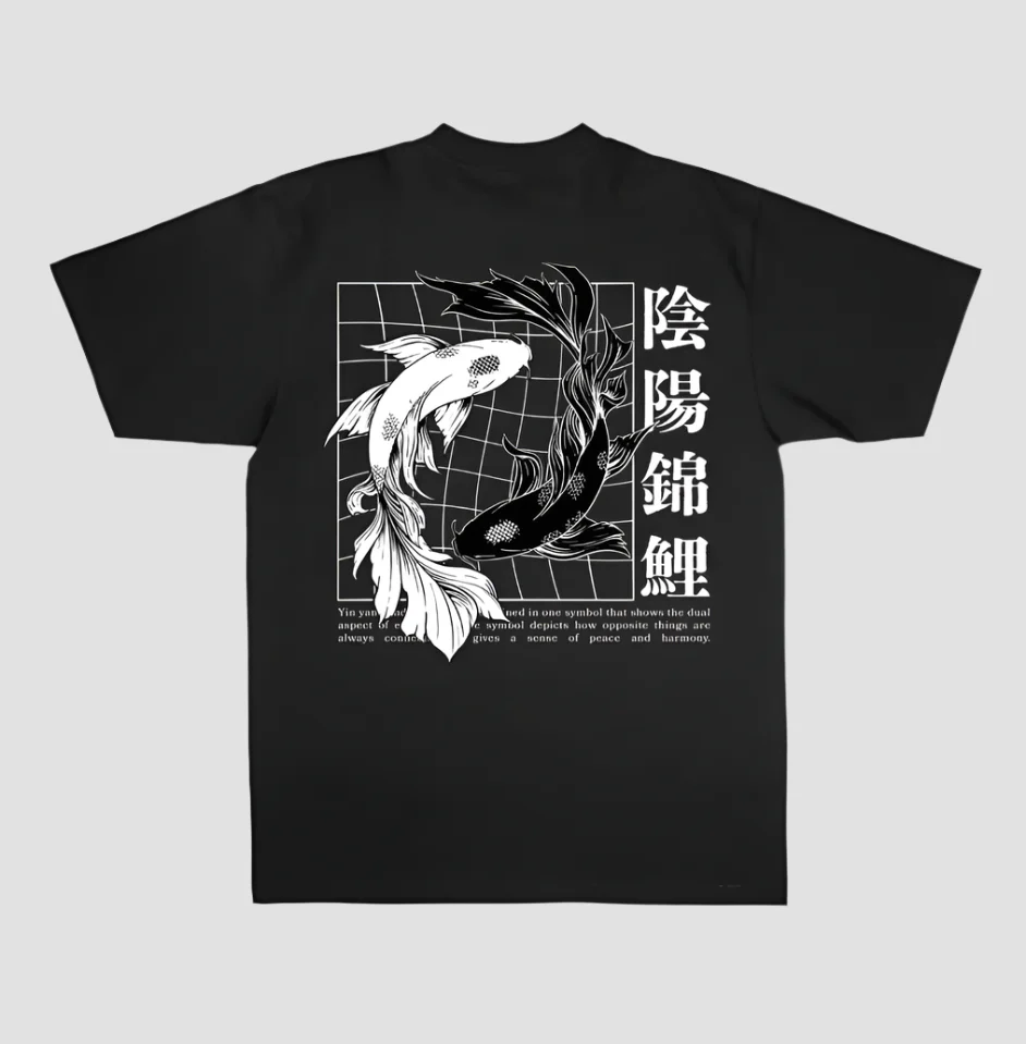 T-Shirt Japonais Koi Noir et Blanc