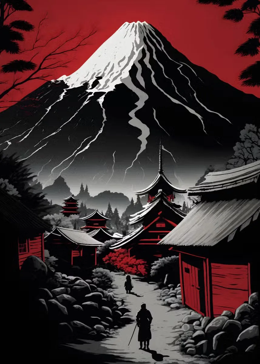 Tableau Japonais Temple et Montagnes - Image 4