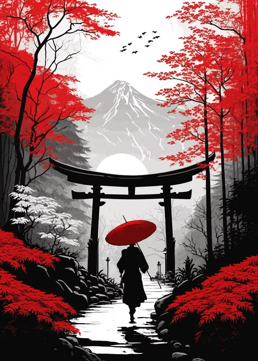 Tableau Japonais Temple et Montagnes - Image 8