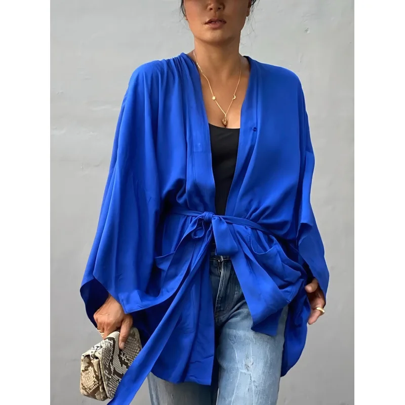 Veste Kimono Femme Bleue en Coton - Image 2