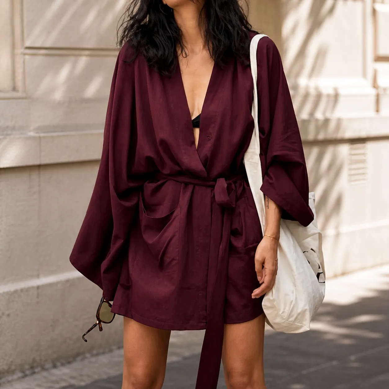 Veste Kimono Femme Bordeaux