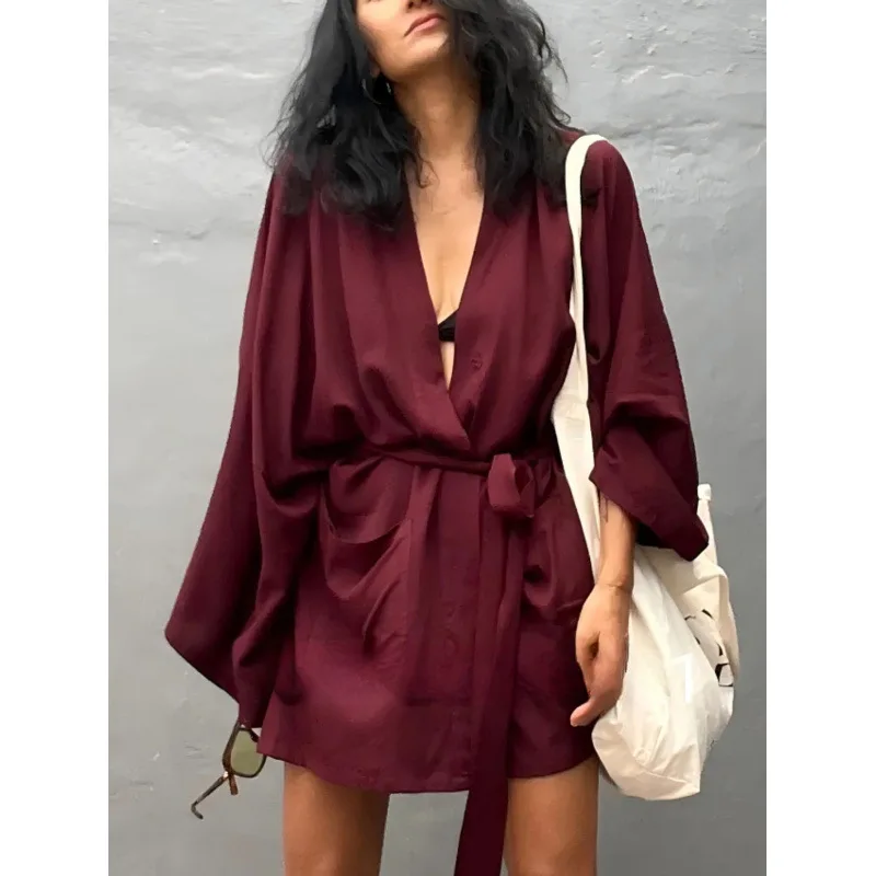 Veste Kimono Femme Bordeaux - Image 2