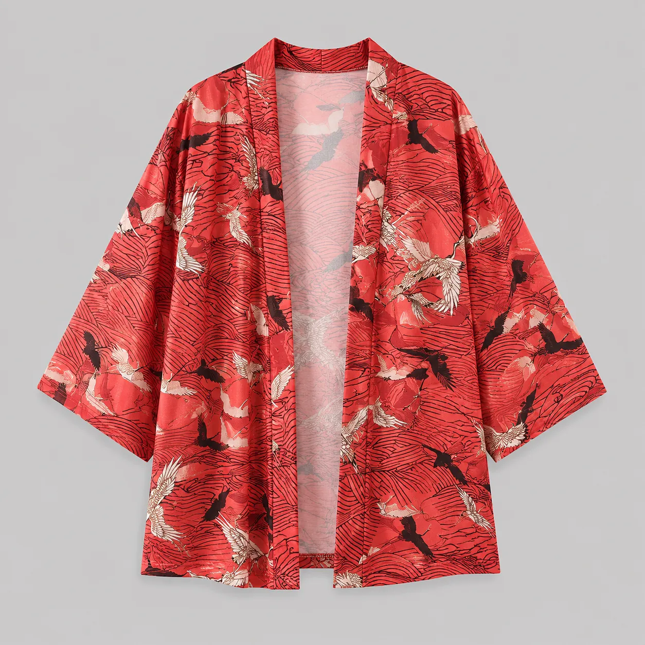 Veste Kimono Femme Grues Rouge - Image 3