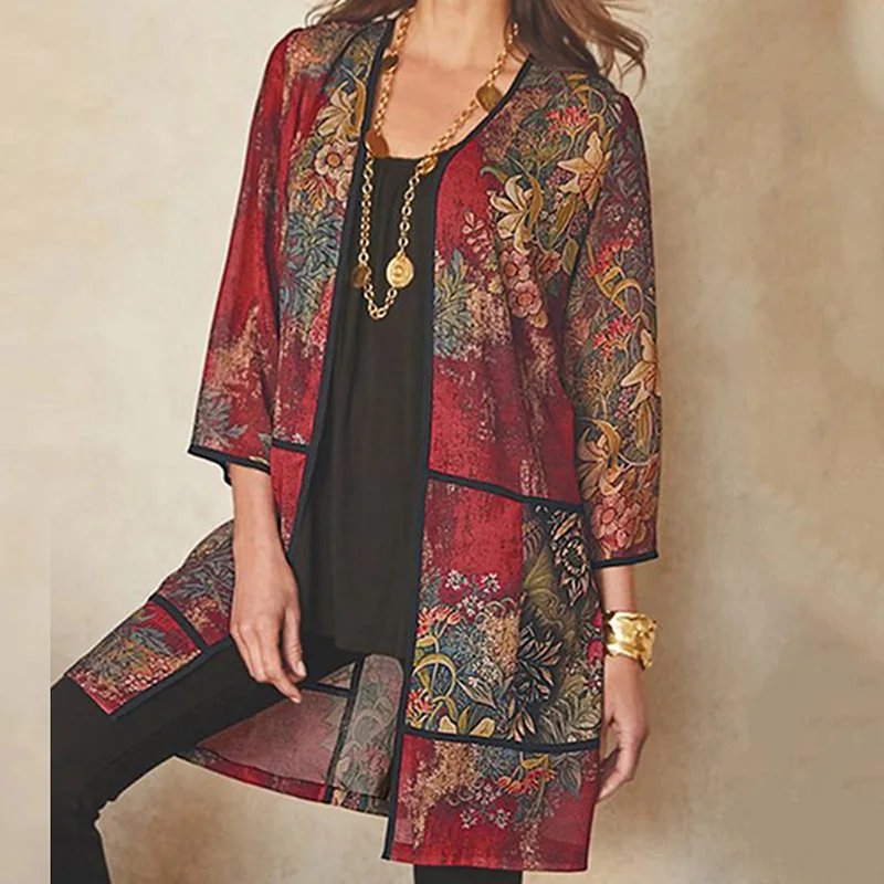 Veste Kimono Femme Mi-longue Imprimée - Image 4