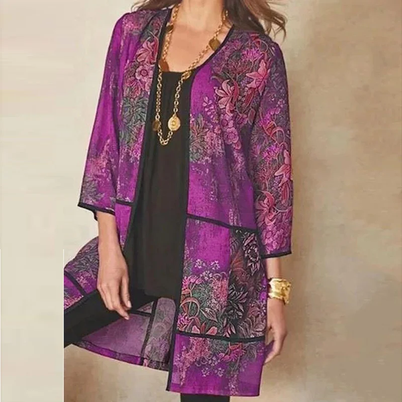 Veste Kimono Femme Mi-longue Imprimée - Image 5