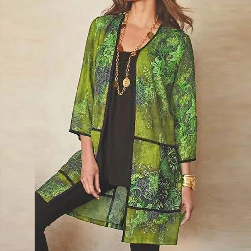 Veste Kimono Femme Mi-longue Imprimée - Image 6