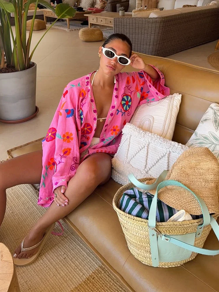 Veste Kimono Femme Rose Ample - Image 2