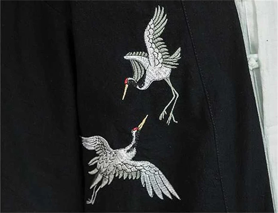 Veste Kimono Homme Grues en Lin - Image 3