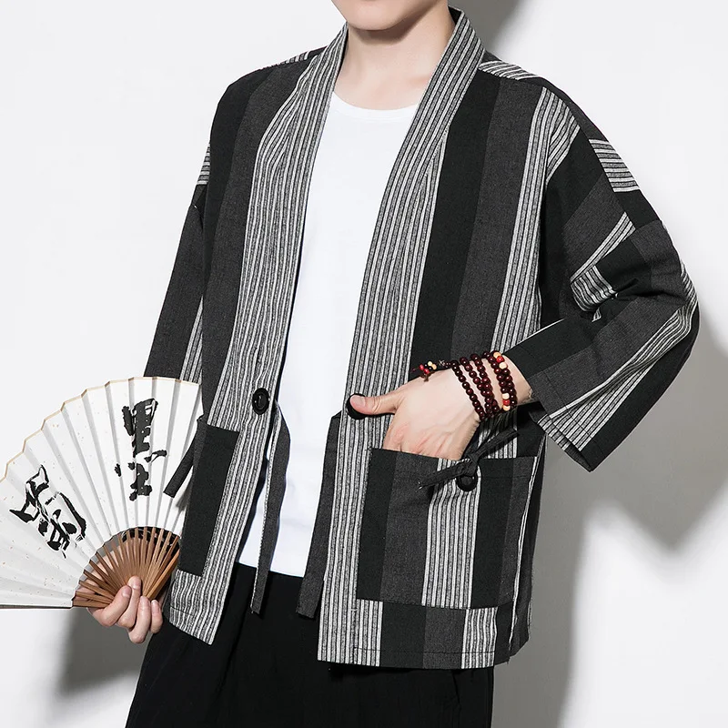 Veste Kimono Homme Rayée - Image 4