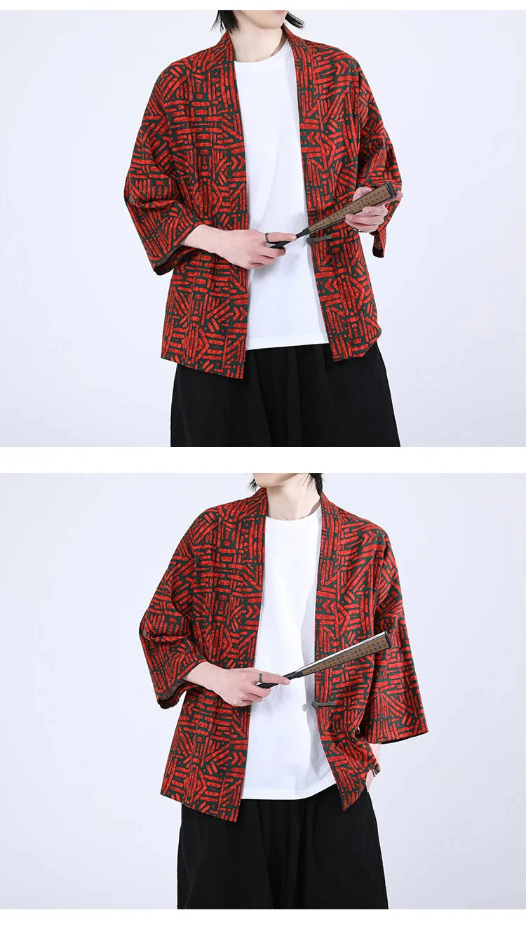 Veste Kimono Homme Rouge et Noir - Image 2