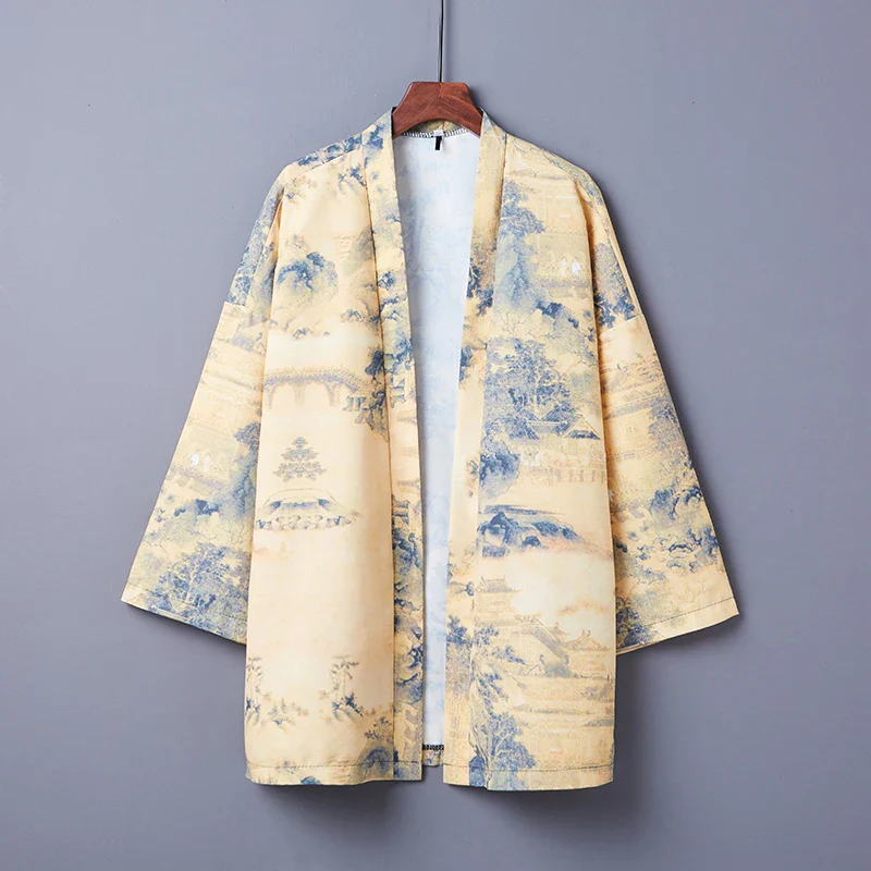 Veste Kimono Japonais à Imprimé Bleu - Image 2