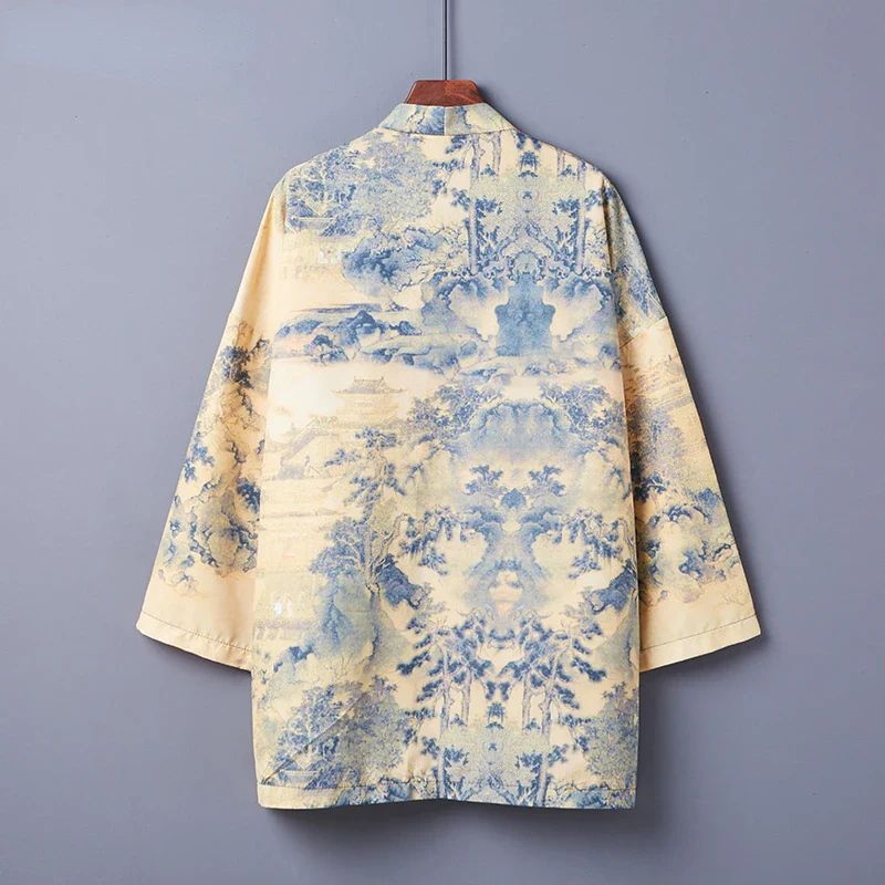 Veste Kimono Japonais à Imprimé Bleu - Image 3