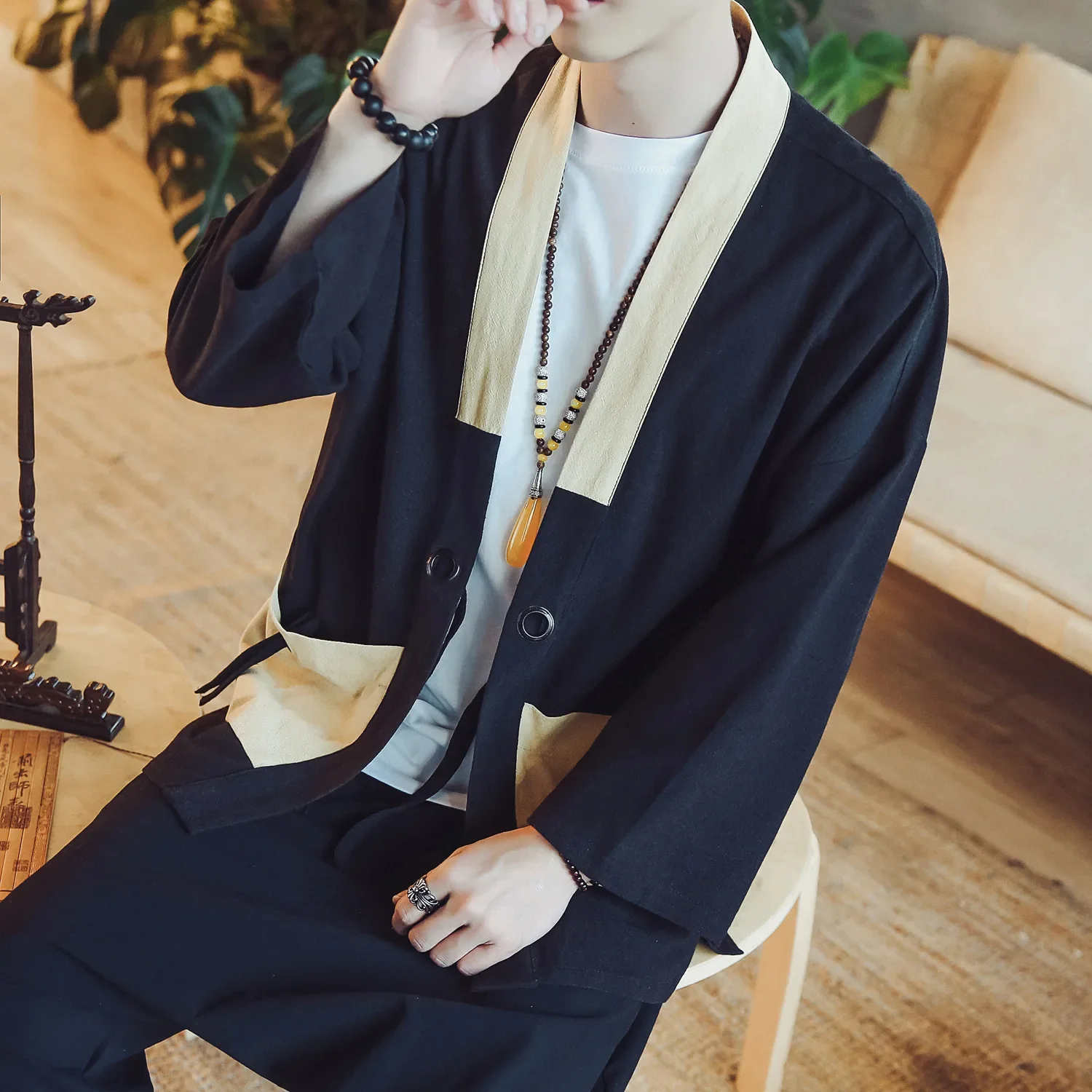 Veste Kimono Japonais Bicolore - Image 3