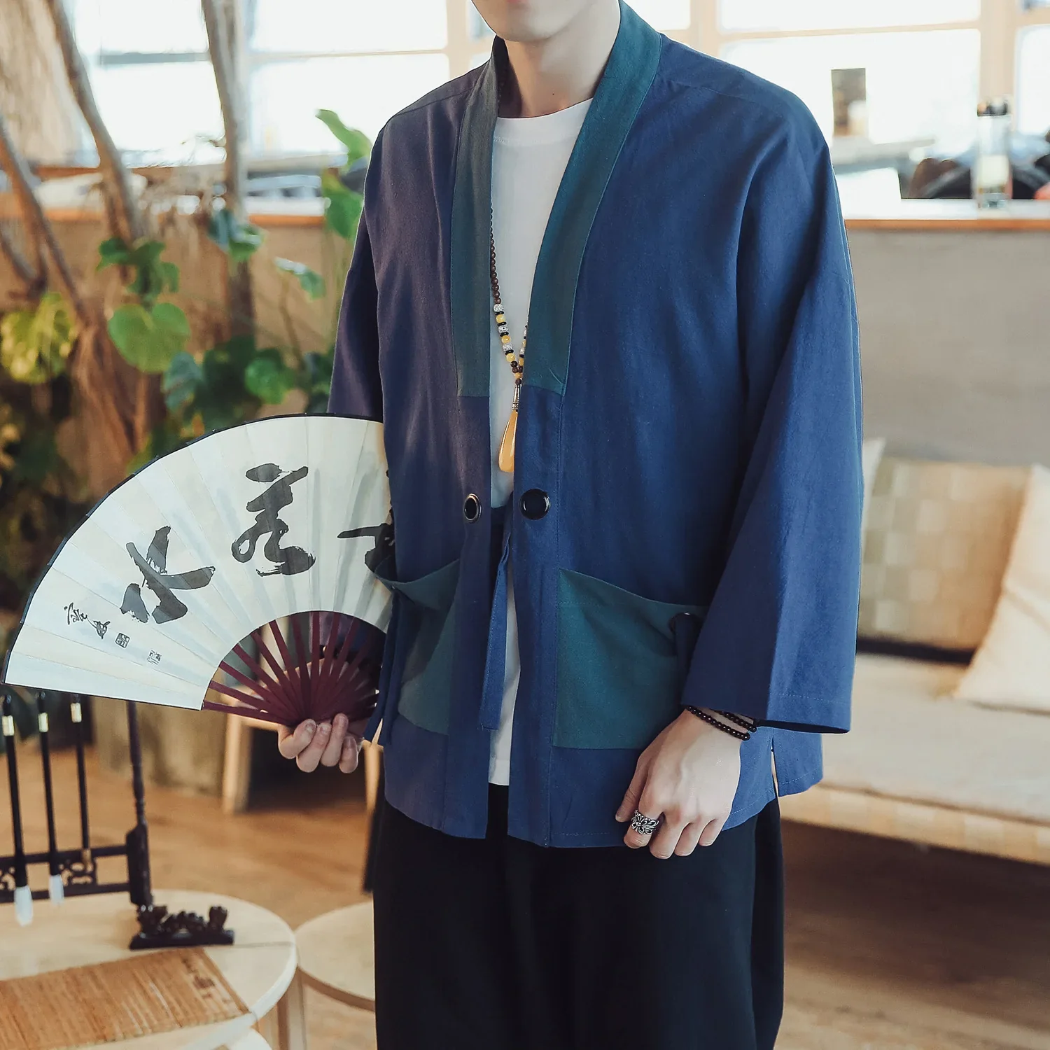 Veste Kimono Japonais Bicolore - Image 4