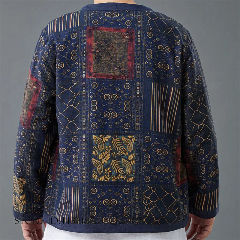 Veste Kimono Japonais Bleu Rétro - Image 3