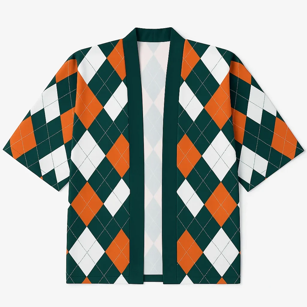 Veste Kimono Japonais Carreaux - Image 2