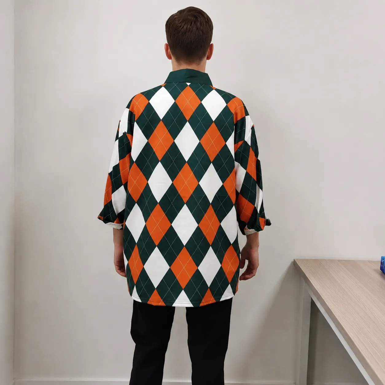 Veste Kimono Japonais Carreaux - Image 3