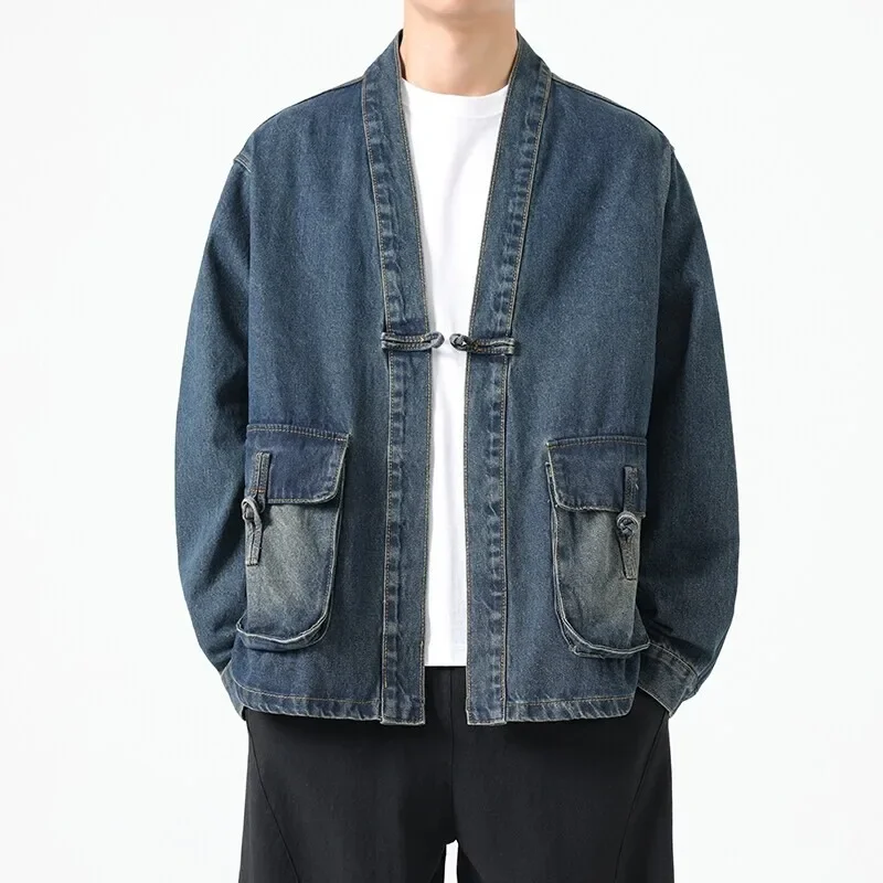 Veste Kimono Japonais en Jean à Poches - Image 4