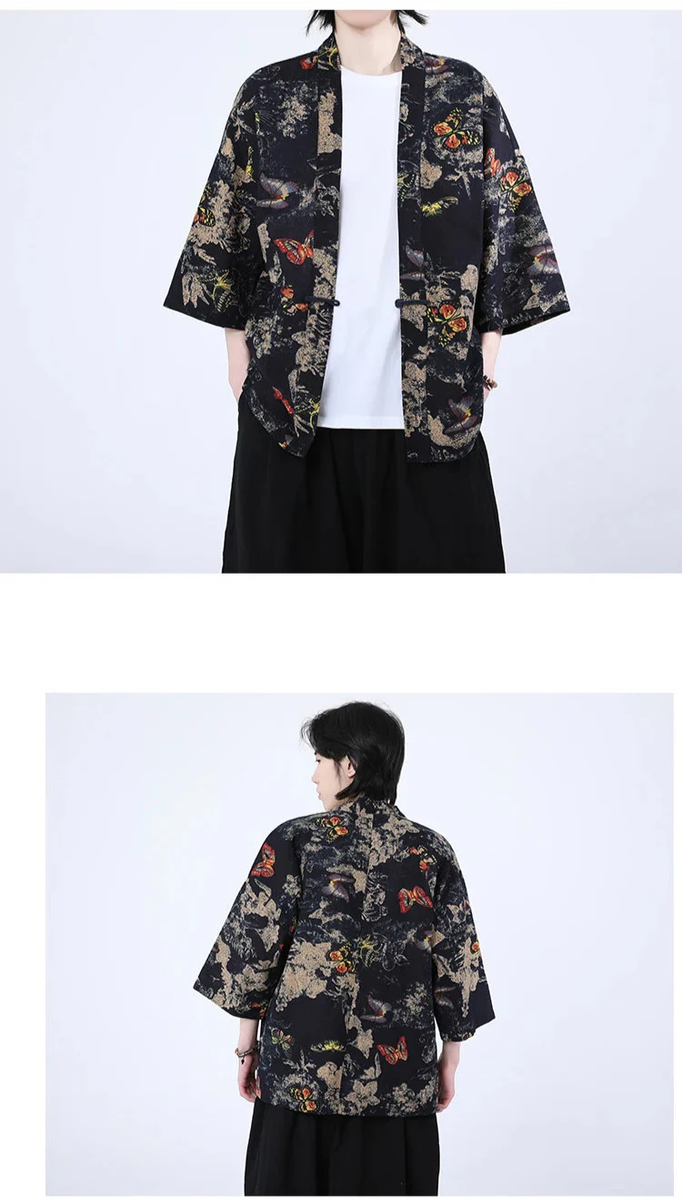 Veste Kimono Japonais Noire à Motifs Colorés - Image 2