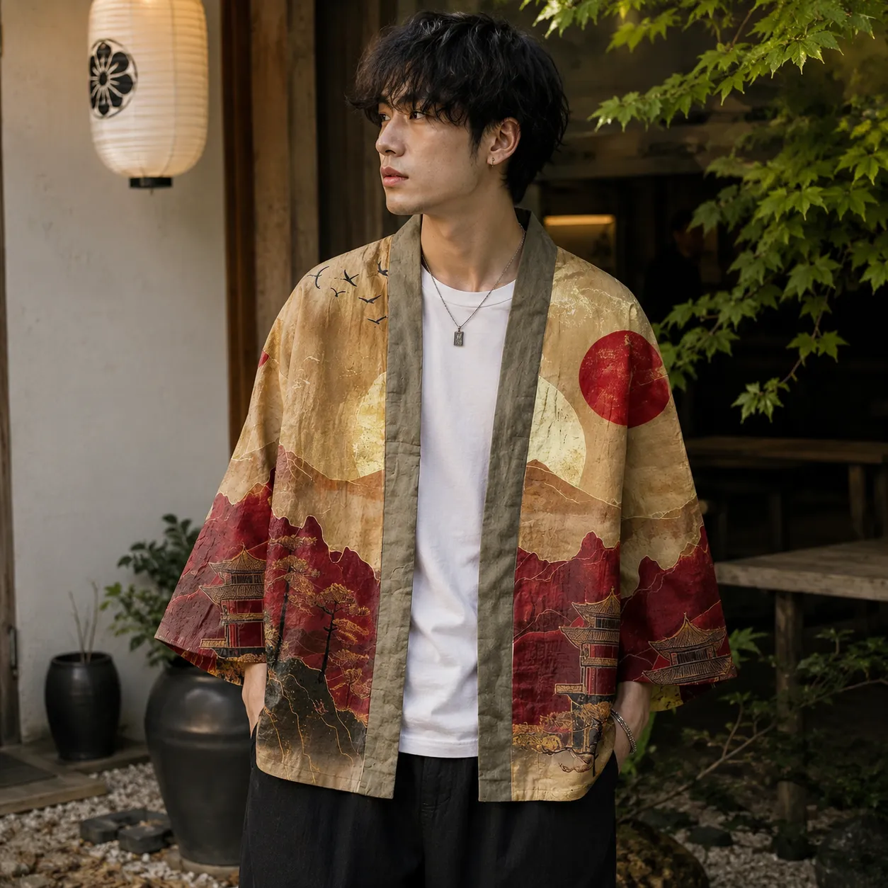 Veste Kimono Paysage Japonais - Image 3